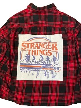Stranger Things Upcycled Flannel Top T Shirt Grunge Boyfriend Oversized